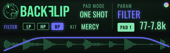 FILTER in band pass on the BackFlip screen with the filter curve over the waveform