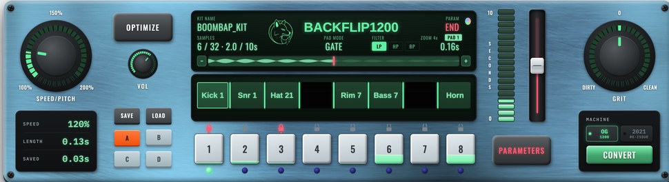 BackFlip 1200 in blue steel with green screens