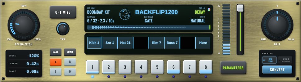 BackFlip 1200 in brass with blue screens