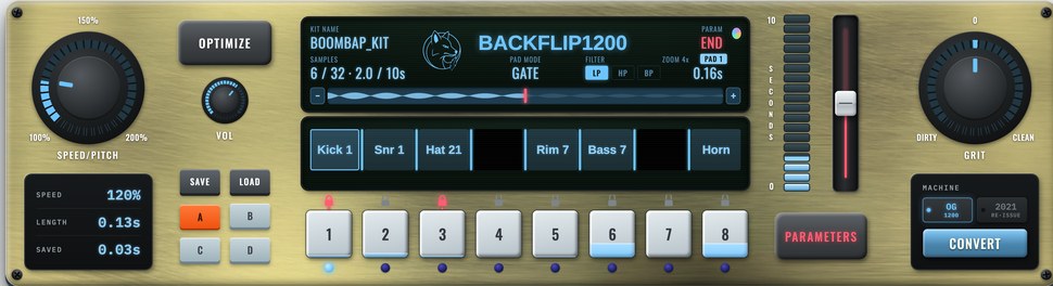 BackFlip 1200 in brass with blue screens